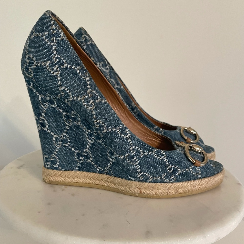 GUCCI Denim HORSEBIT MONOGRAM ESPADRILLE